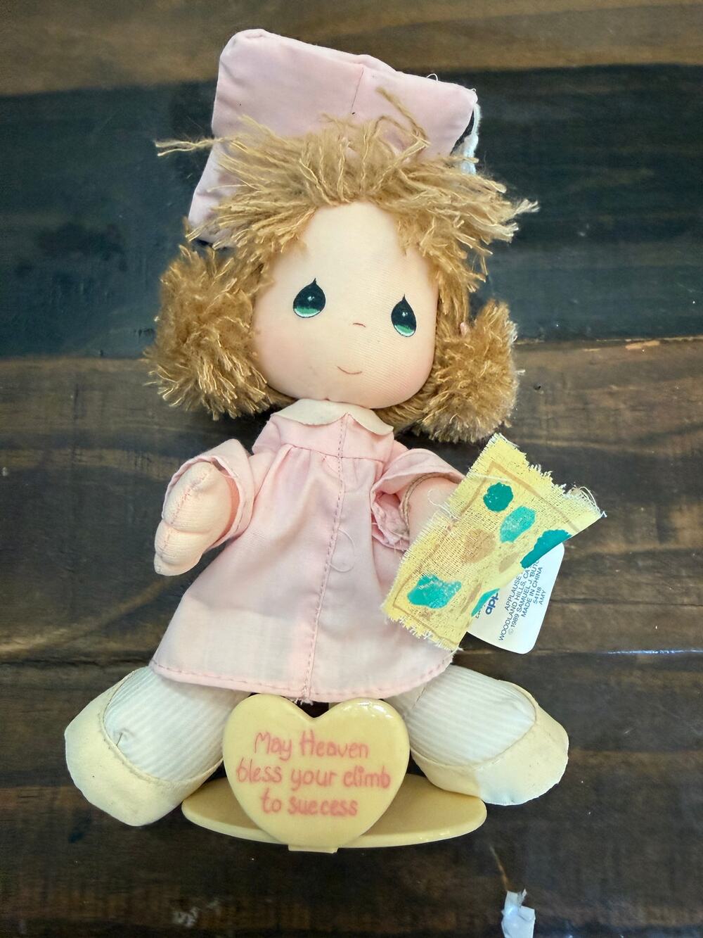 Vintage 1989 Precious Moments plush graduation doll by Applause, Stand and Box